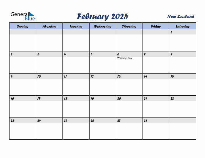 February 2025 Calendar with Holidays in New Zealand