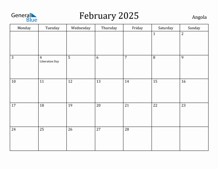 February 2025 Calendar Angola