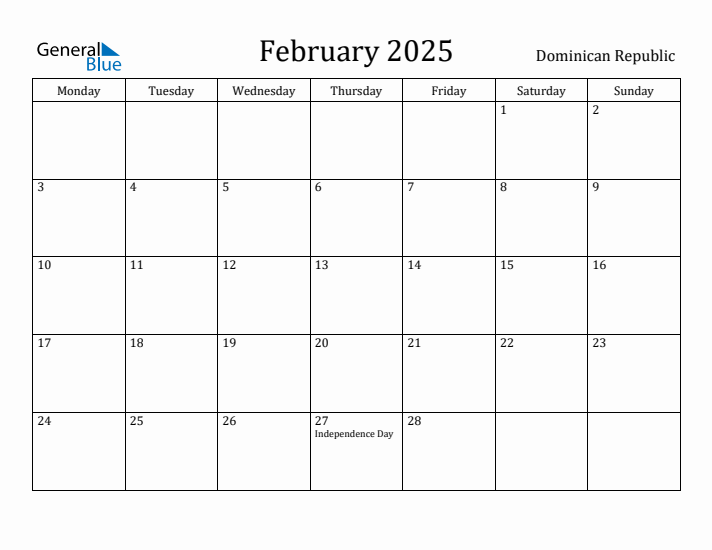 February 2025 Calendar Dominican Republic