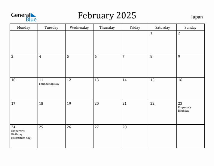 February 2025 Calendar Japan