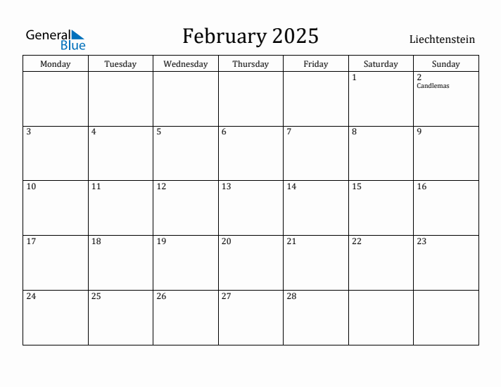 February 2025 Calendar Liechtenstein