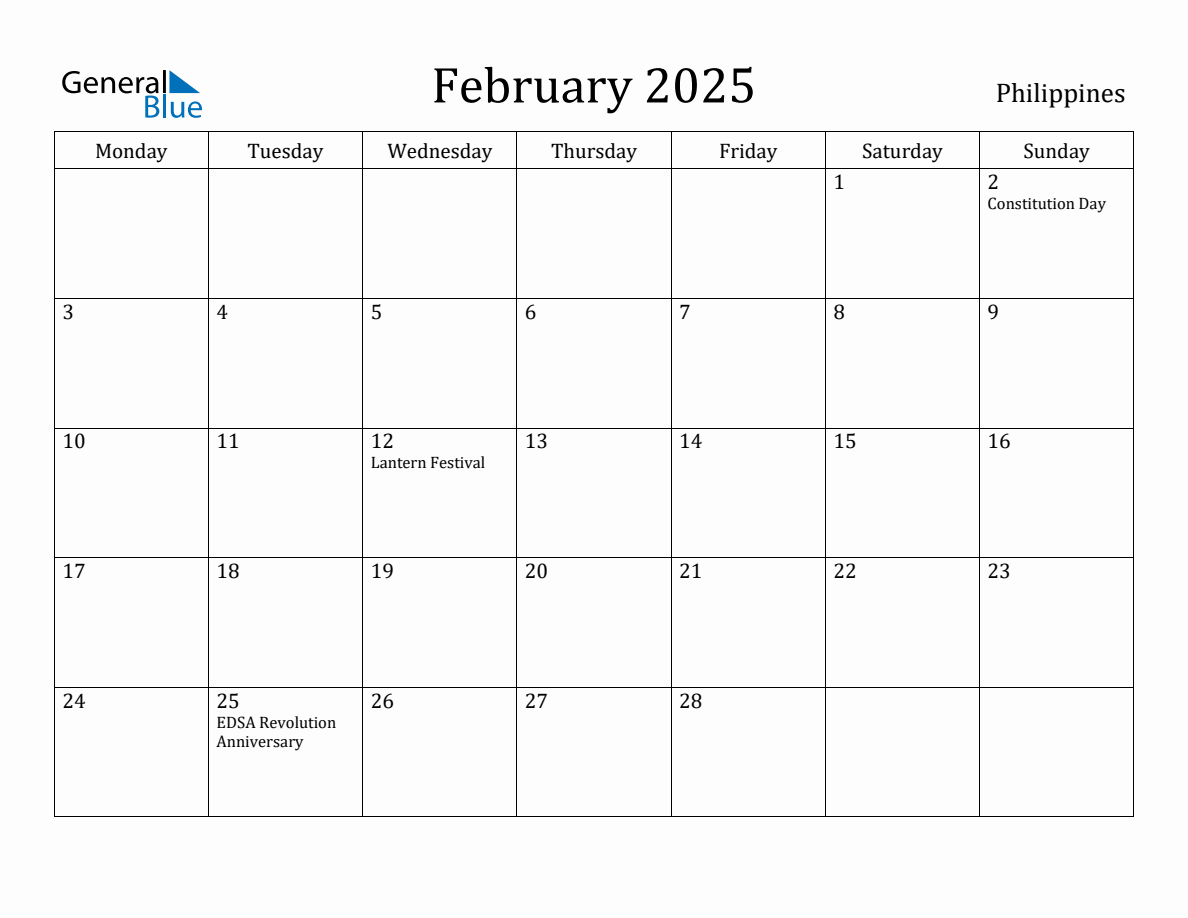 February 2025 Philippines Monthly Calendar with Holidays