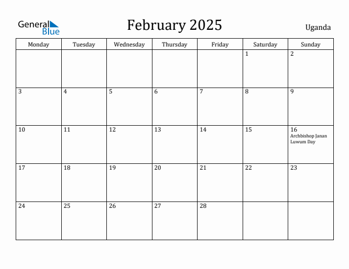 February 2025 Calendar Uganda