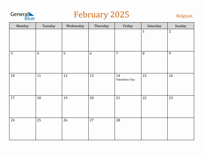 February 2025 Holiday Calendar with Monday Start