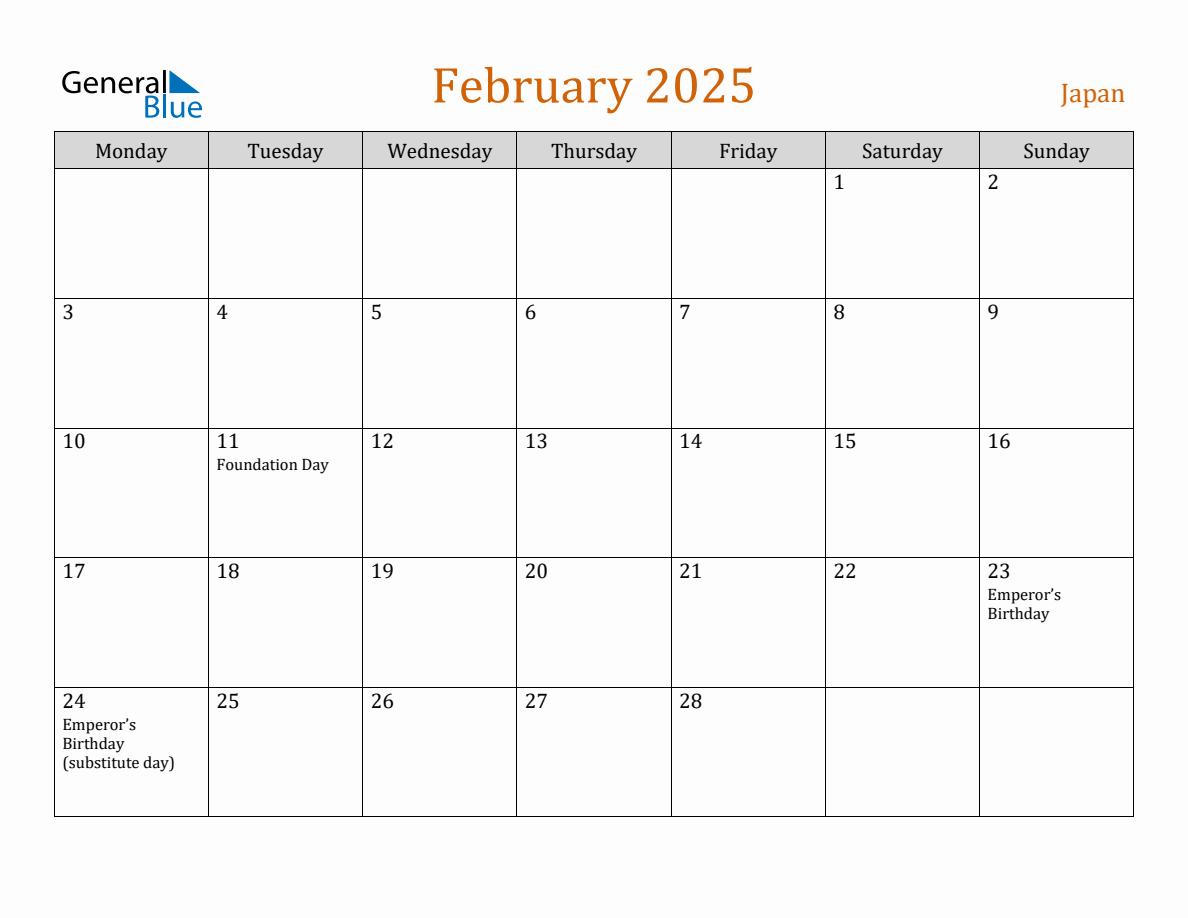 Free February 2025 Japan Calendar