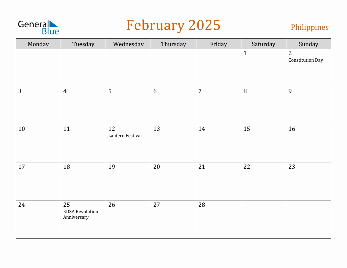 Free February 2025 Philippines Calendar