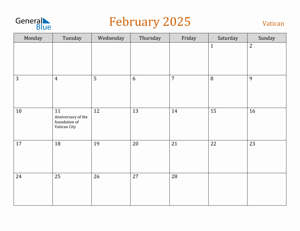 Free February 2025 Vatican Calendar