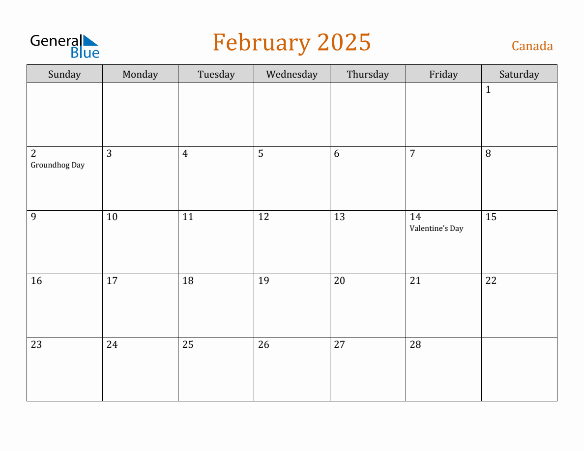 February 2025 Canada Calendar 