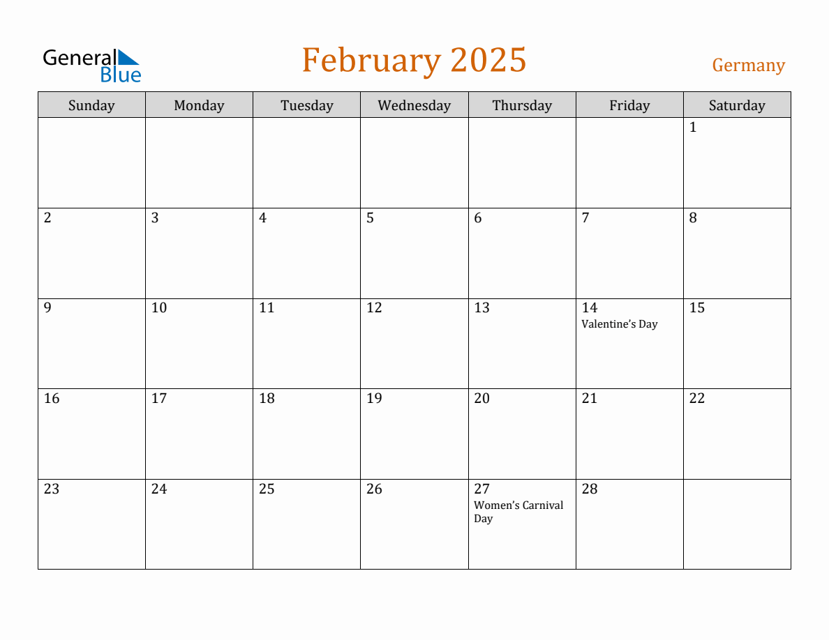 Free February 2025 Germany Calendar