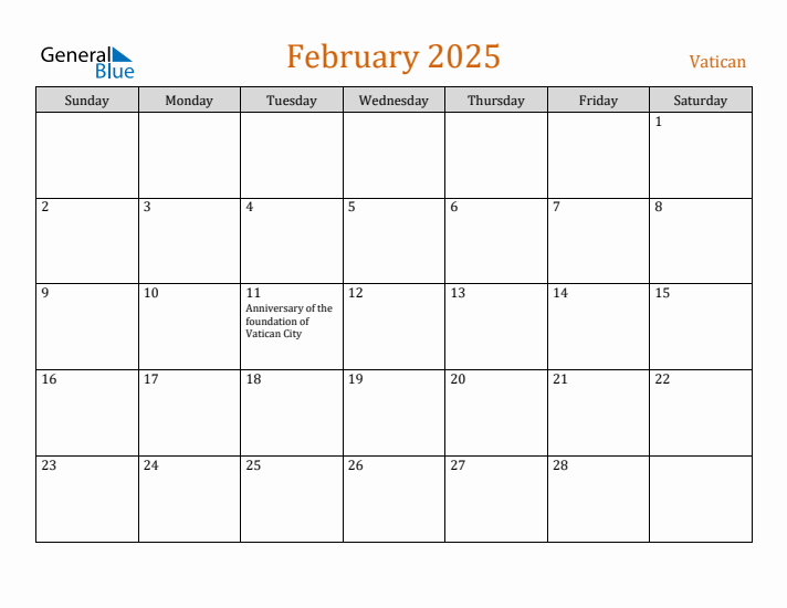 February 2025 Holiday Calendar with Sunday Start