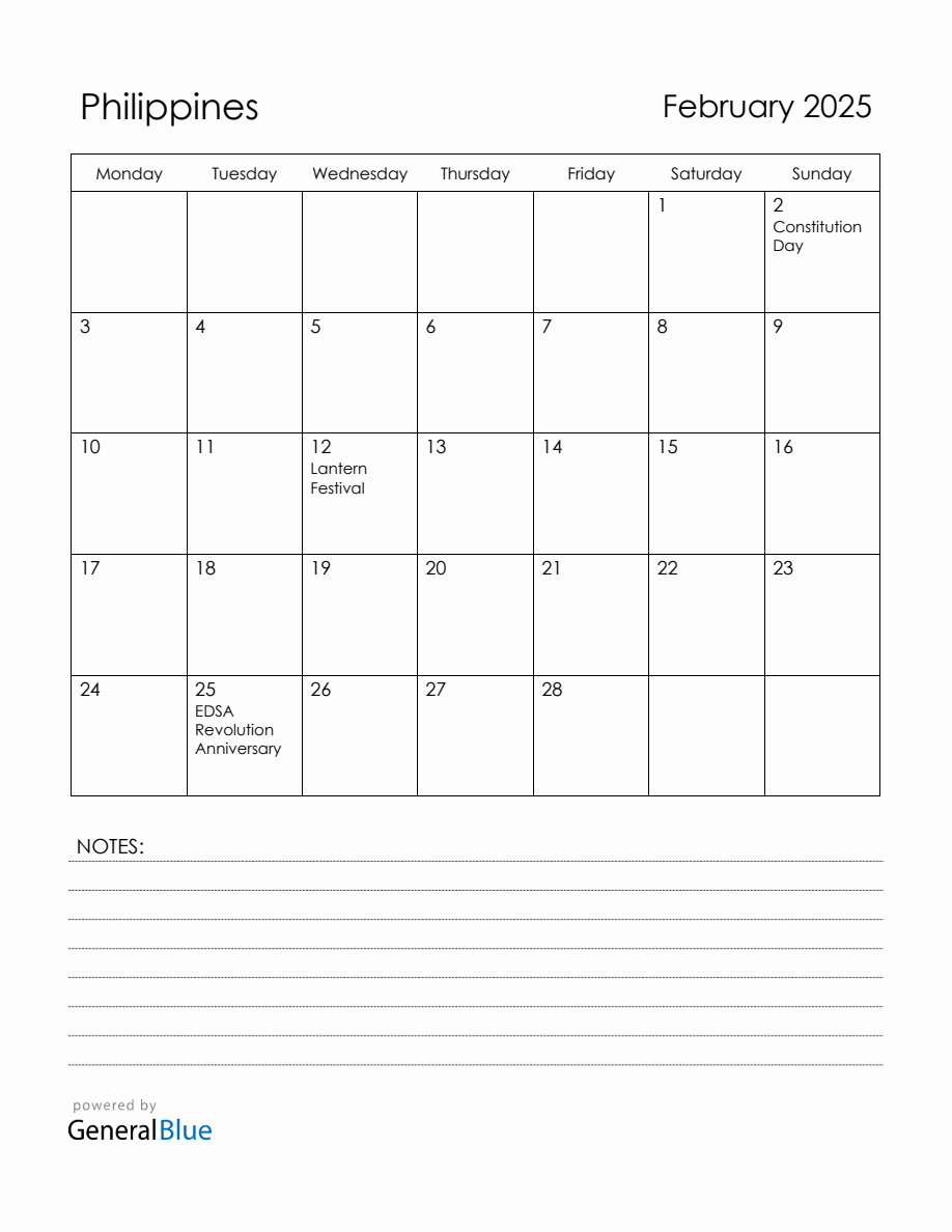 February 2025 Philippines Calendar with Holidays