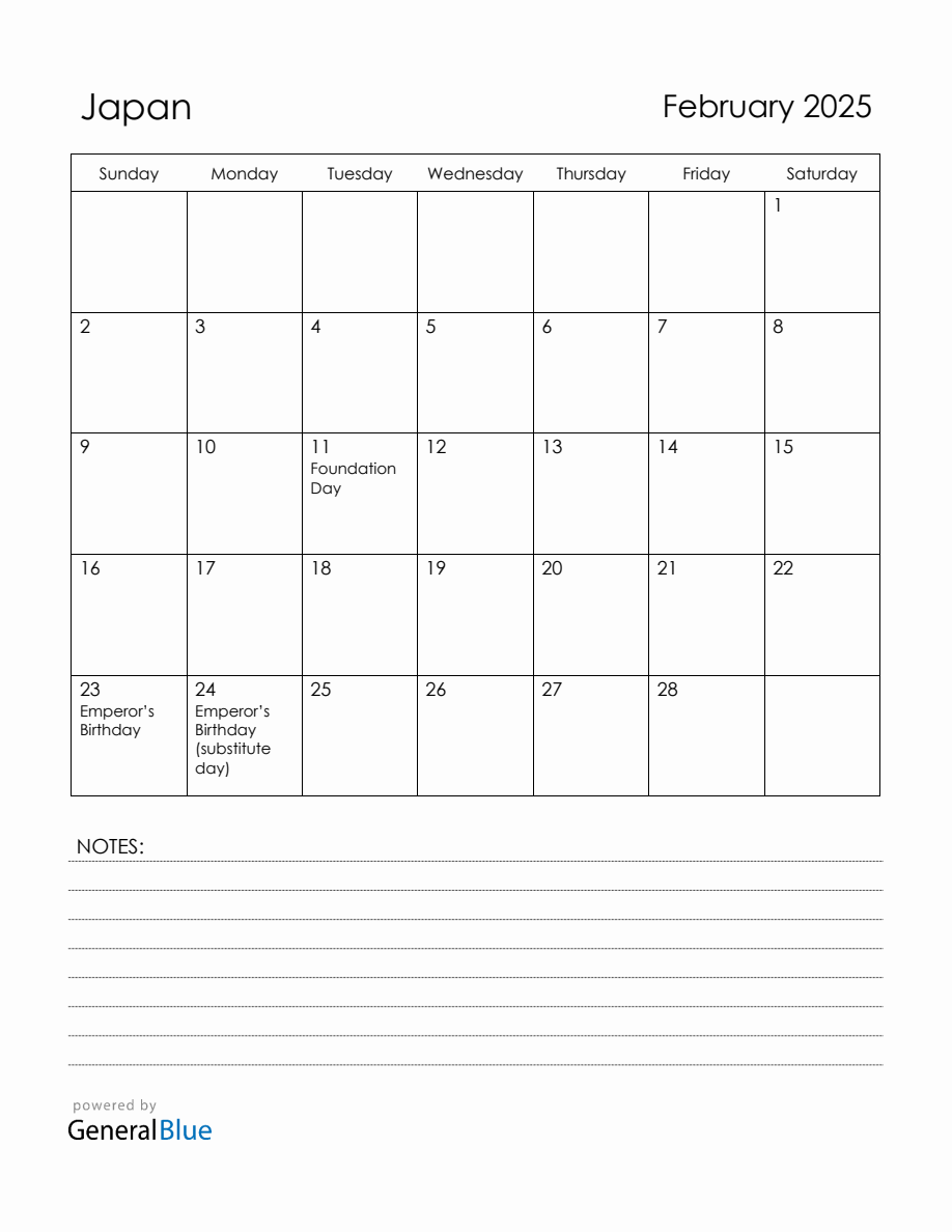 February 2025 Japan Calendar with Holidays