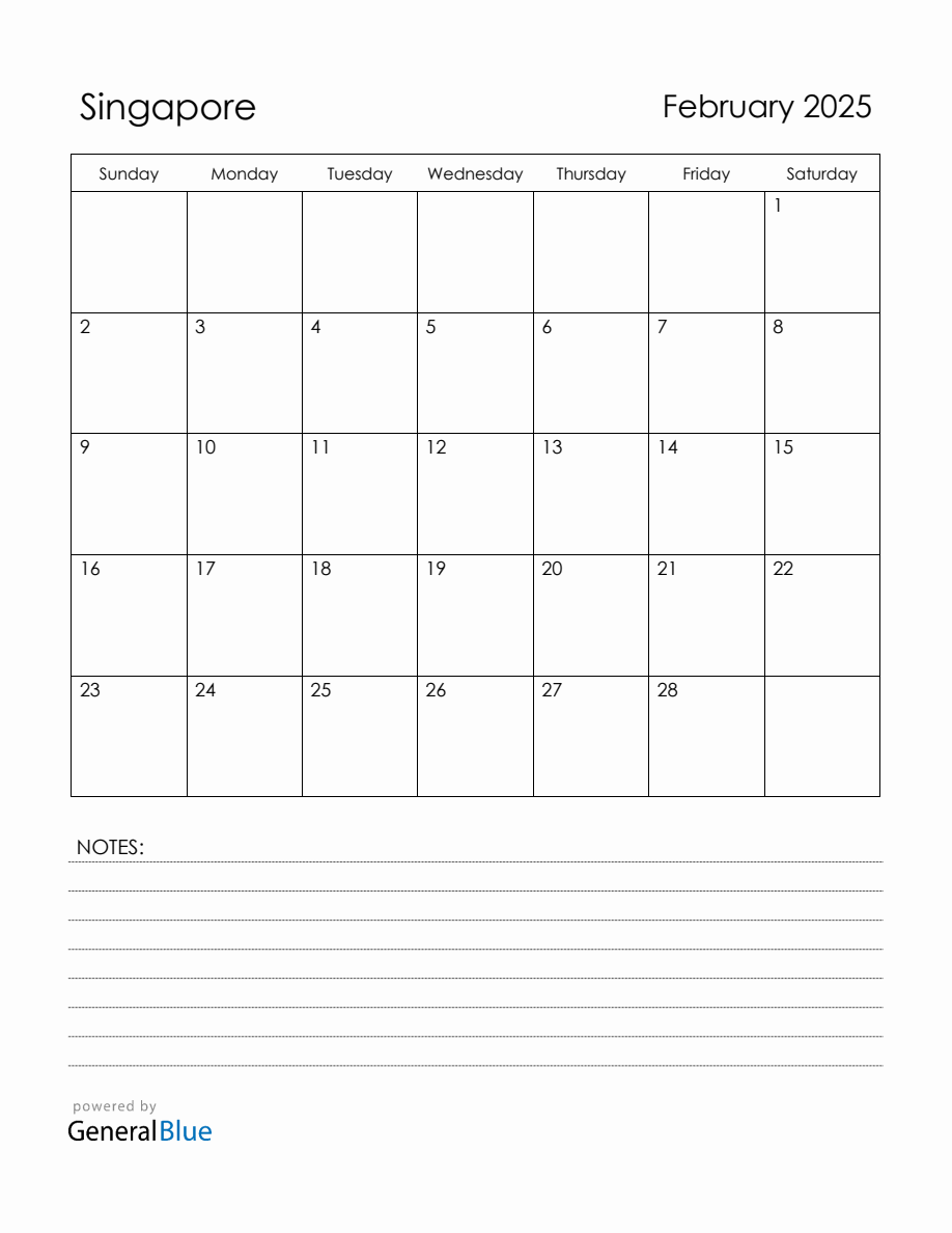 February 2025 Singapore Calendar with Holidays
