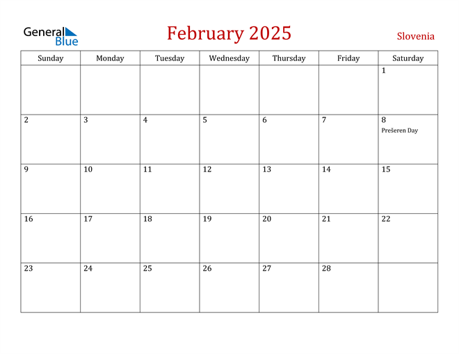 Slovenia February 2025 Calendar