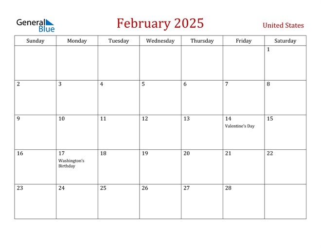United States February 2025 Calendar