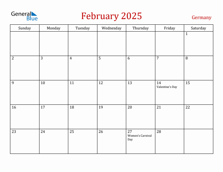 February 2025 Calendar with Germany Holidays
