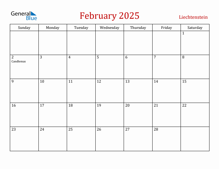 Liechtenstein February 2025 Calendar - Sunday Start