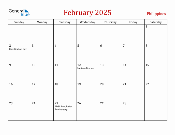 Philippines February 2025 Calendar - Sunday Start