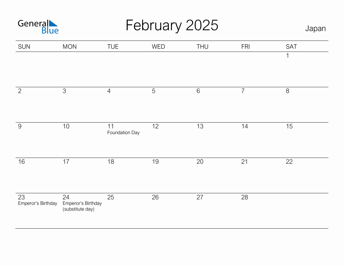 Printable February 2025 Monthly Calendar With Holidays For Japan