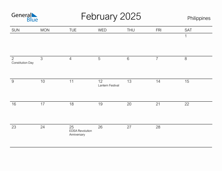 Printable February 2025 Calendar for Philippines