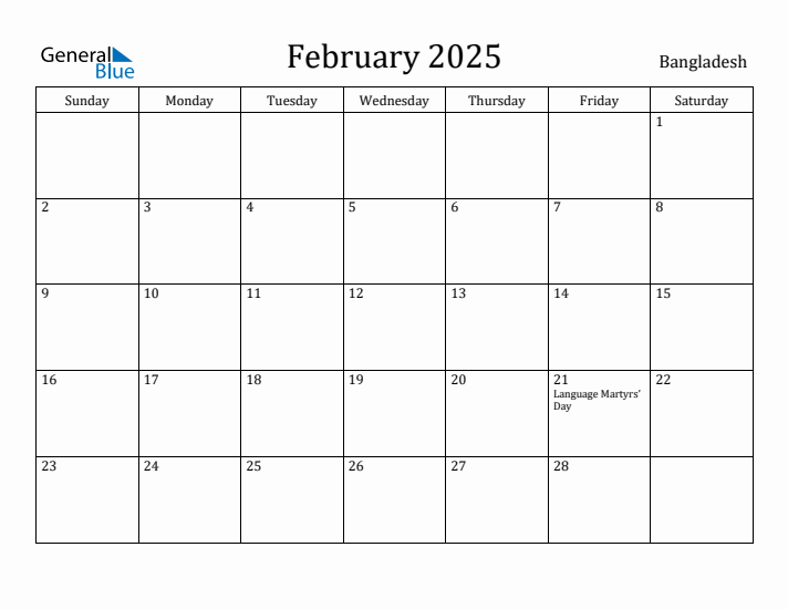 February 2025 Calendar Bangladesh