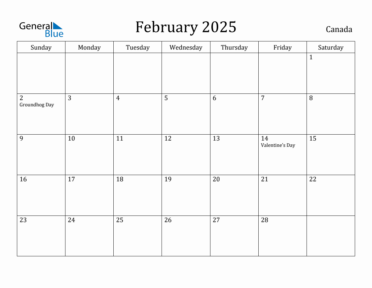 Feb 2025 Calendar Canada 