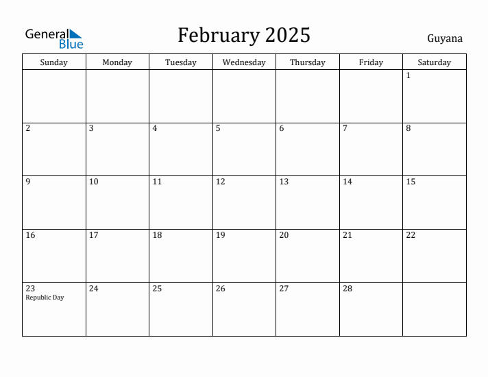 February 2025 Calendar Guyana