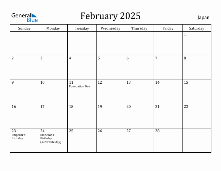 February 2025 Calendar Japan