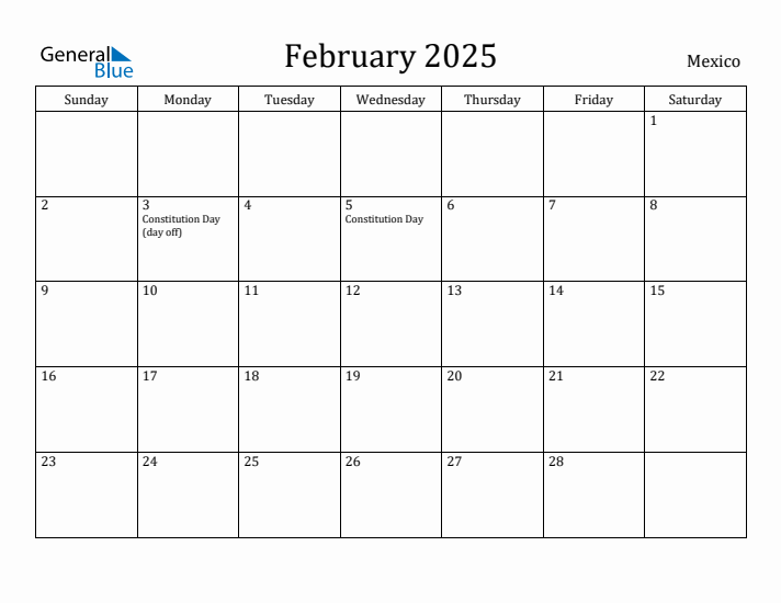 February 2025 Calendar Mexico