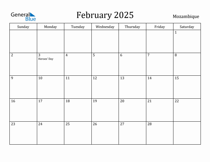 February 2025 Calendar Mozambique