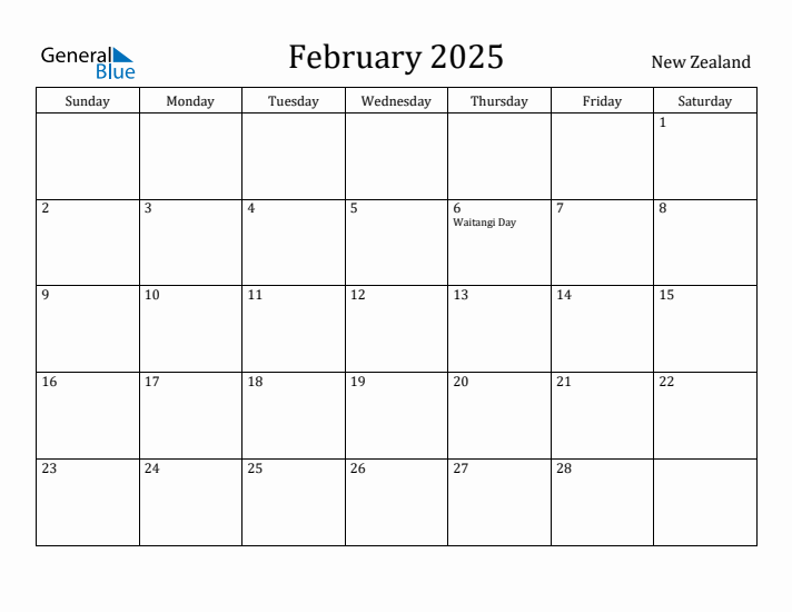 February 2025 Calendar New Zealand