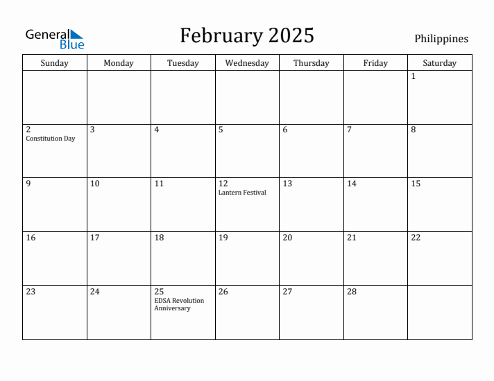 February 2025 Monthly Calendar with Philippines Holidays