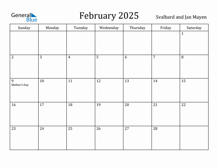 February 2025 Calendar Svalbard and Jan Mayen