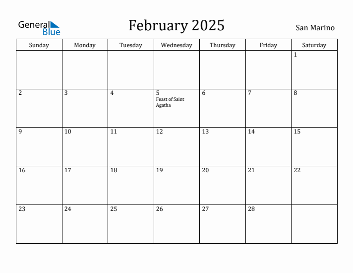 February 2025 Calendar San Marino