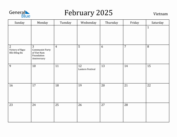 February 2025 Calendar Vietnam