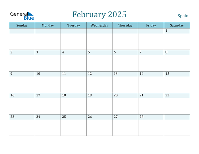 February 2025 Calendar with Spain Holidays