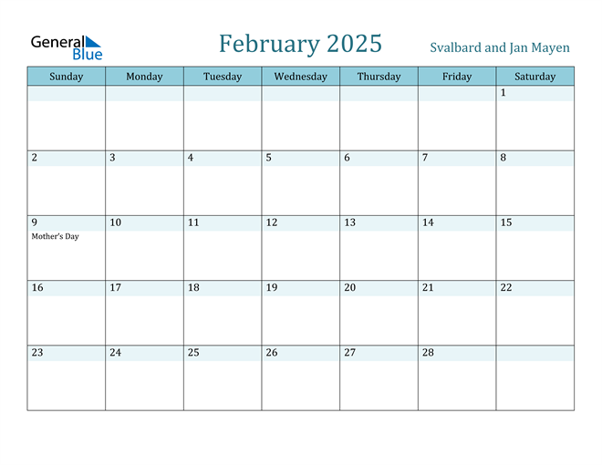 Svalbard and Jan Mayen February 2025 Calendar with Holidays