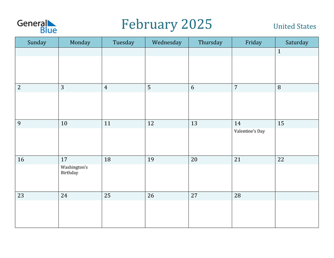 2025 February Calendar With National Holidays United States