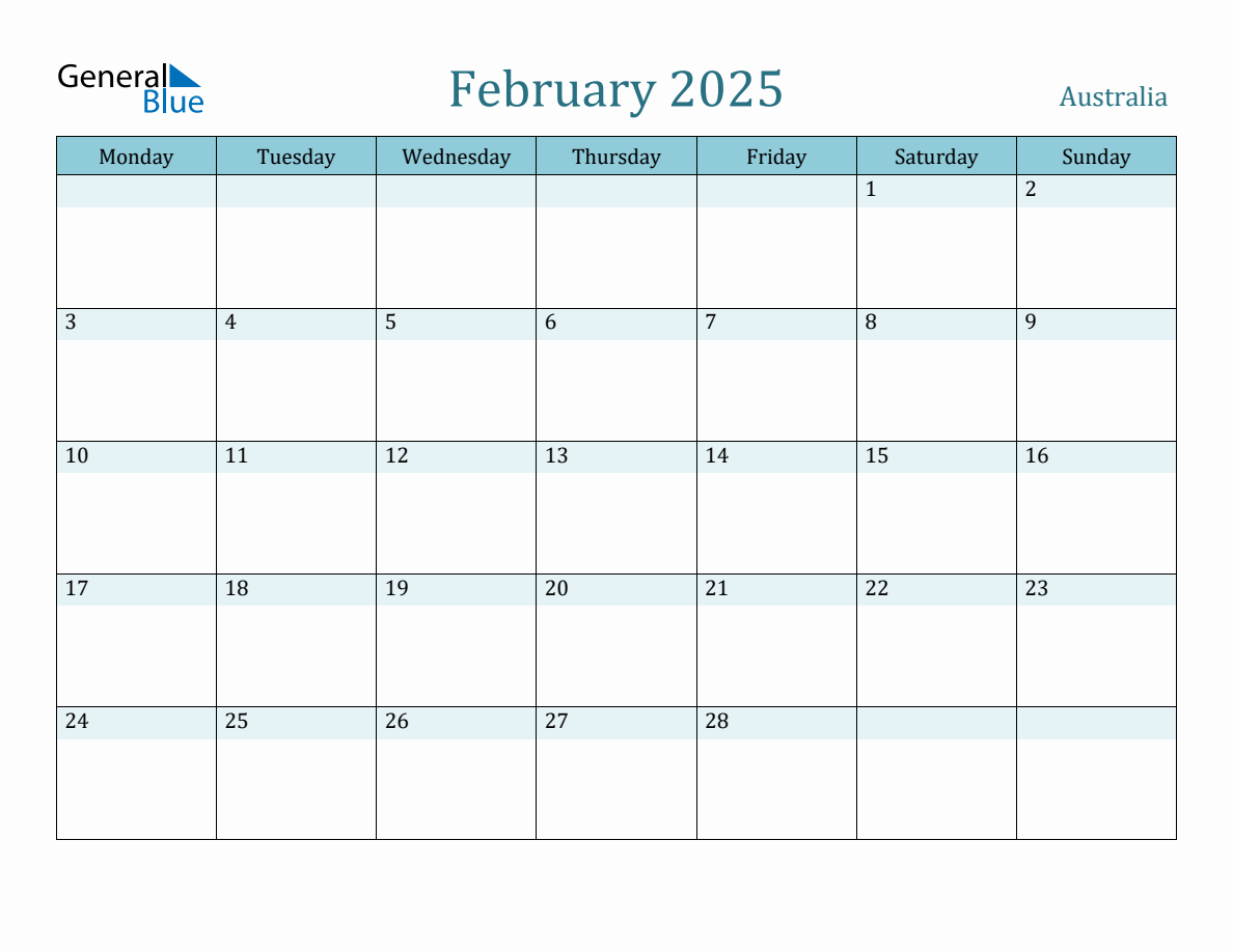 Australia Holiday Calendar for February 2025