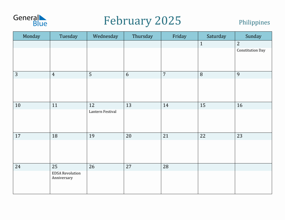 Philippines Holiday Calendar for February 2025