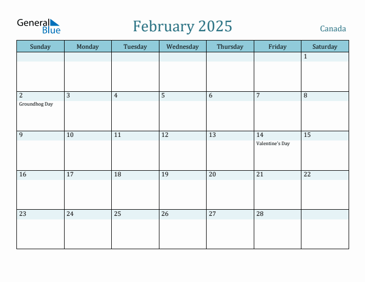 February 2025 Monthly Calendar with Canada Holidays