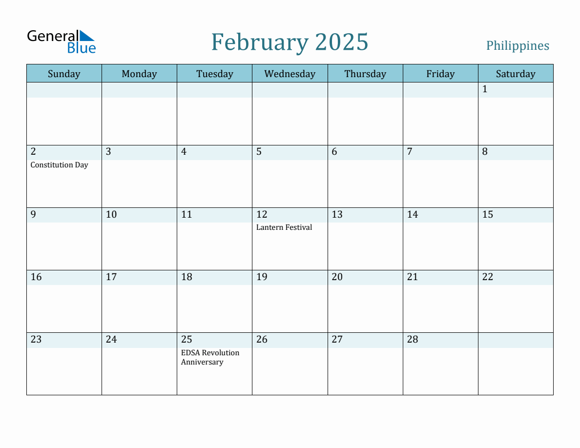 Philippines Holiday Calendar for February 2025