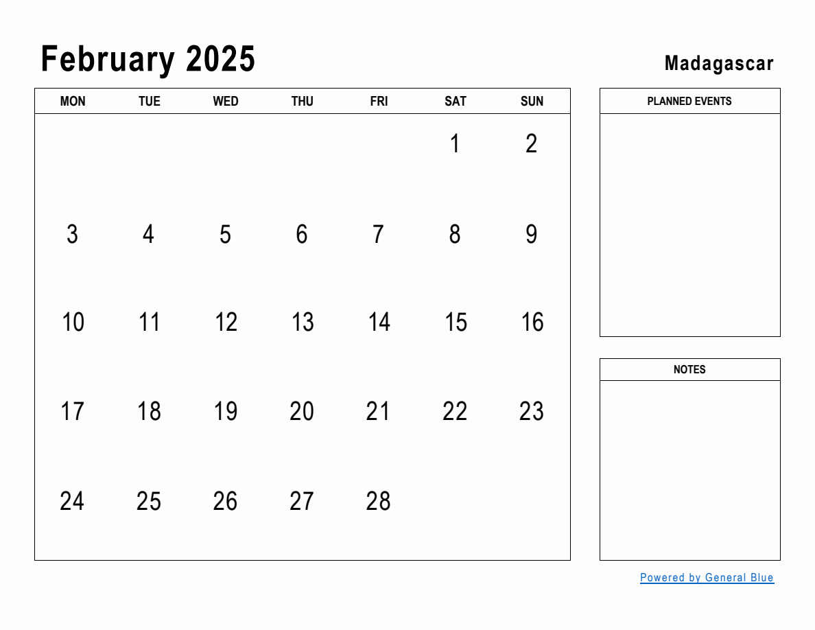 February 2025 Planner with Madagascar Holidays