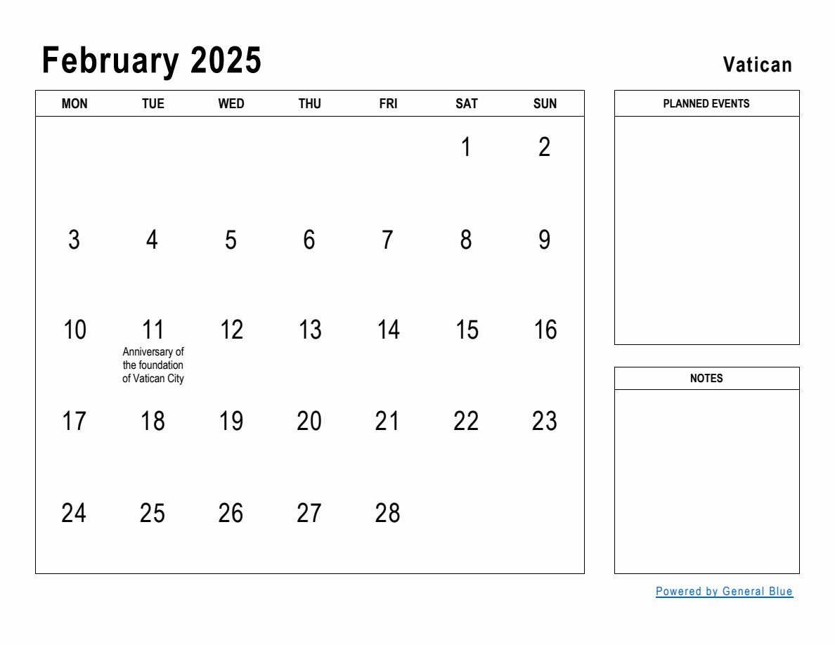 February 2025 Planner with Vatican Holidays