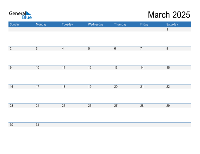 March 2025 Calendar (PDF Word Excel)