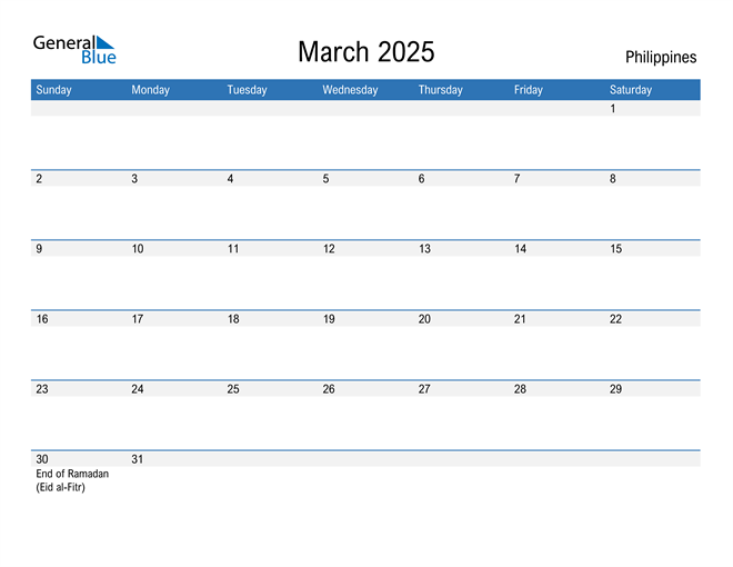 March 2025 Calendar With Holidays Philippines Calendar 2025