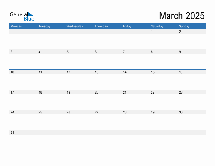 Fillable Calendar for March 2025