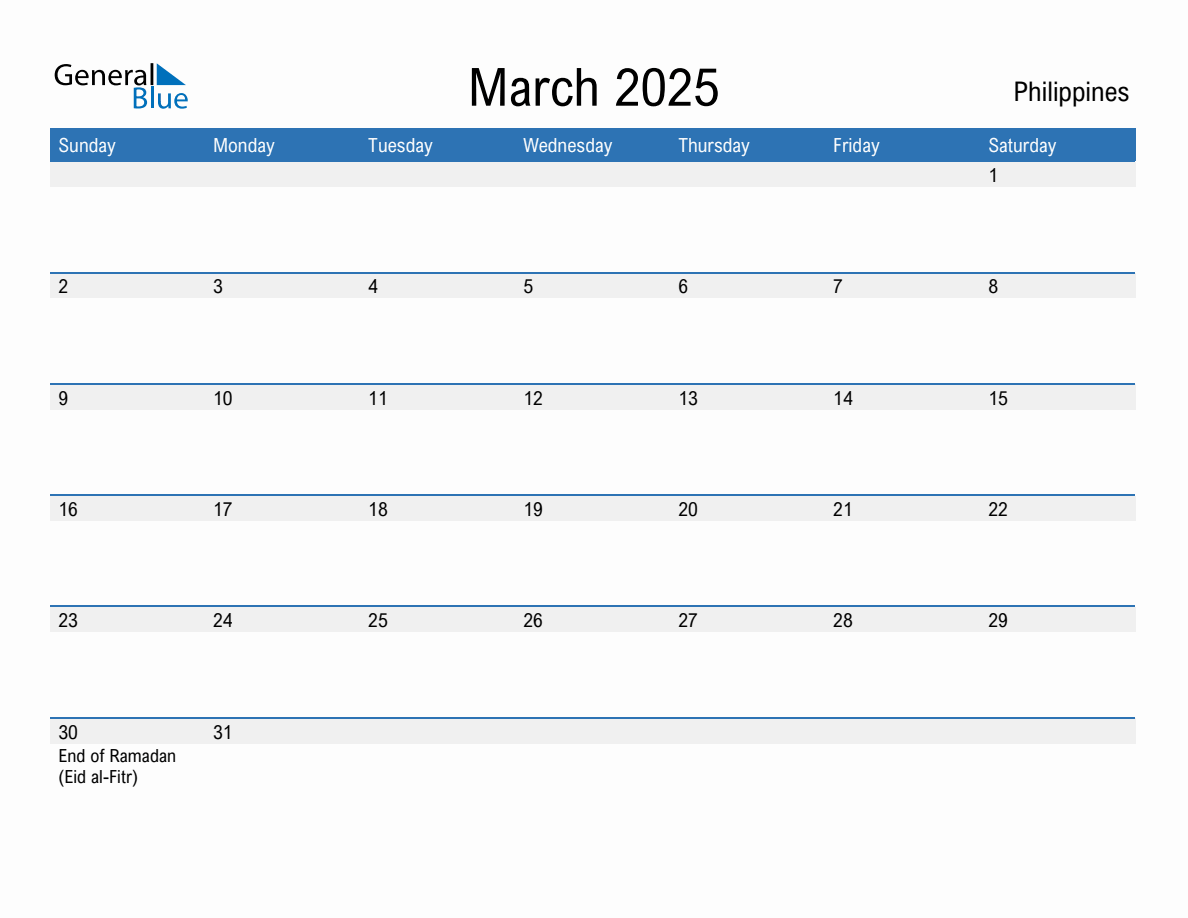 Editable March 2025 Calendar with Philippines Holidays