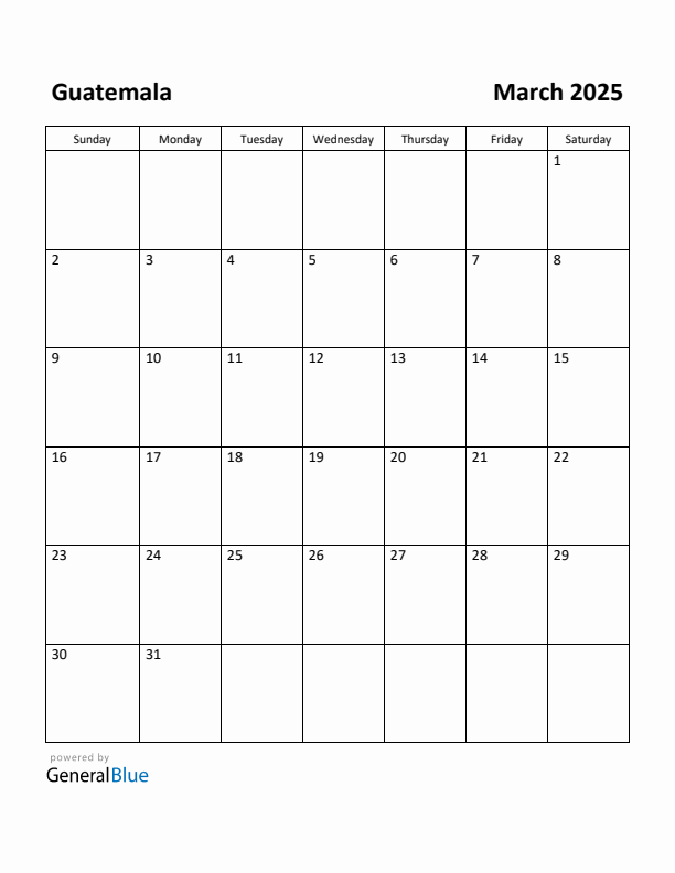 March 2025 Calendar with Guatemala Holidays