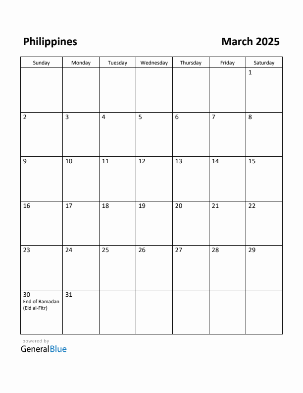 March 2025 Calendar with Philippines Holidays